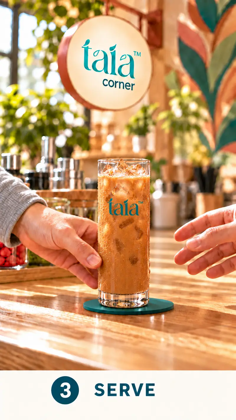 Serving a finished iced coffee